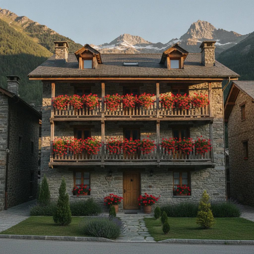 Chalet de montaña entre pinos en el Pirineo